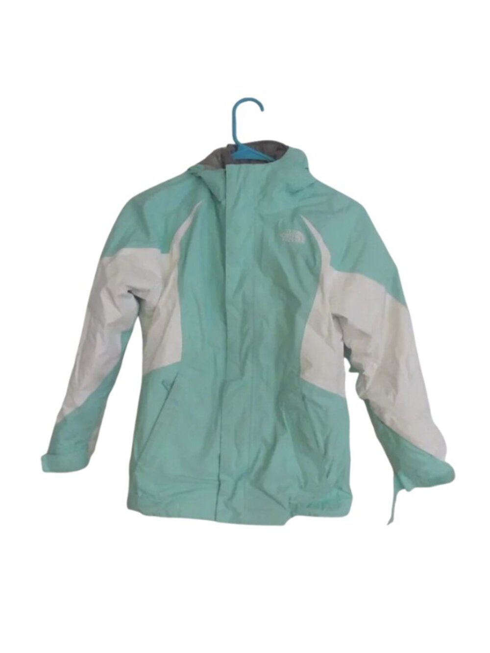 The North Face Two Layered Teal/White/Grey Puffer Ski Jacket Zip Up